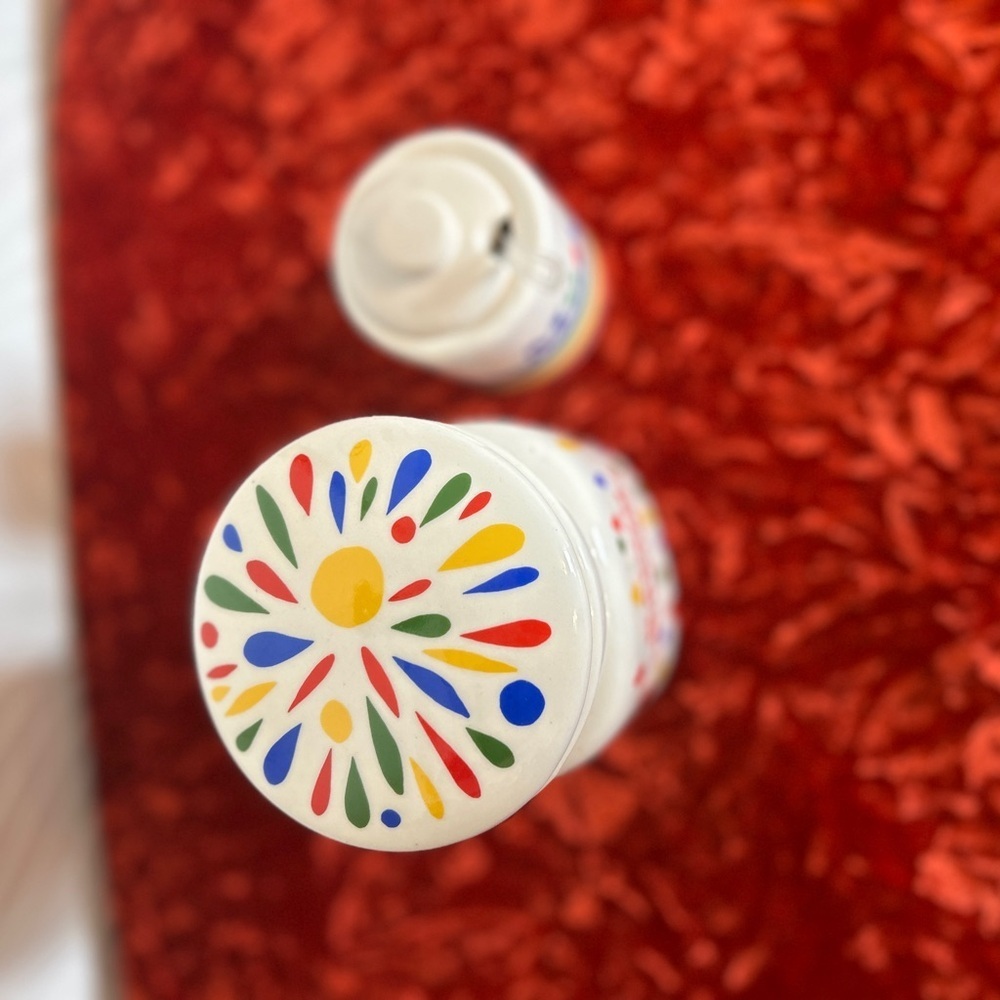 80’s Fab! Colorful Ceramic Bacon Drippings and Mustard Jars - Picture 2 of 4
